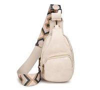 FANDARE Ultraléger Sac de Poitrine Femme Sacs à Dos porté Travers Sacs à bandoulière Cuir PU avec bandoulière Large réglable pour Téléphone Sac d'épaule pour Voyage Cyclisme Sling Bag Blanc Beige
