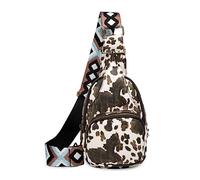 FANDARE Ultraléger Sac de Poitrine Femme Sacs à dos porté travers Sacs à bandoulière Cuir PU avec bandoulière large réglable pour Téléphone Sac d'épaule pour Voyage Cyclisme Sling Bag Couleur de vache