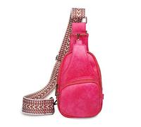 FANDARE Ultraléger Sac de Poitrine Femme Sacs à Dos porté Travers Sacs à bandoulière Cuir PU avec bandoulière Large réglable pour Téléphone Sac d'épaule pour Voyage Cyclisme Sling Bag Rose Rouge