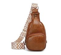 FANDARE Ultraléger Sac de Poitrine Femme Sacs à Dos porté Travers Sacs à bandoulière Cuir PU avec bandoulière Large réglable pour Téléphone Sac d'épaule pour Voyage Cyclisme Sling Bag Brun