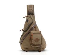 FANDARE Unisexe Sac de Poitrine Toile Sac à bandoulière Homme Sacoche Sling Crossbody Bag Sac épaule pour Outdoor Gym Voyage Camping Cyclisme Business Light Marron L