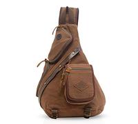 FANDARE Unisexe Sac de Poitrine Toile Sac à bandoulière Homme Sacoche Sling Crossbody Bag Sac épaule pour Outdoor Gym Voyage Camping Cyclisme Business Marron L