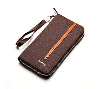 FANDARE Vintage Portefeuille Homme Longue Pochette Besace Porte Monnaie Toile Porte de Billets Porte-Monnaie Porte-Carte de Crédit Bourse Marron