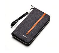 FANDARE Vintage Portefeuille Homme Longue Pochette Besace Porte Monnaie Toile Porte de Billets Porte-Monnaie Porte-Carte de Crédit Bourse Noir