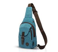 FANDARE Vintage Sac Bandoulière Sling Bag Ecole Voyages Hommes Femmes Messenger Sacs à Dos Sac de Poitrine Sac d'étudiant Sac de Sport Toile Bleu