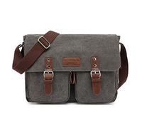 FANDARE Vintage Sacs bandoulière Toile Sac d'épaule Extensible Messenger Bag Homme Femme Sacs Portés épaule Briefcase Sac de Voyage Affaires Université Canvas Crossbody Bag Gris
