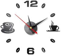 FANDE 2PCS Horloge Murale, DIY Horloge Murale, sans Cadre Horloge Murale 3D Miroir Autocollant Metal Silencieuse Pendule Murale Moderne Métallique Horloge de Salon Décoration (Noir)