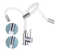 Fandipitous Robinet de cuisine/salle de bain flexible, haute pression, avec 2 types de jet, robinet de cuisine en acier inoxydable blanc, pivotant à 360°, mitigeur de cuisine avec aérateur d'économie