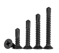 FandWay 100 Pièces M4.2 x 13mm Vis Autoperceuse à Tête Plate, Vis Autotaraudeuses à Tête Fraisée, Vis à Tôle Cruciformes en Acier Carbone Oxyde Noir Pour Tôle Dacier, Aluminium, Bois, Plastiques.