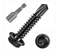 FandWay 100 Pièces Vis Autoforeuse Metal Noir,M4,2x16mm Vis à Tôle Autotaraudese à Tete Hexagonale et Autoperceuse Autoperforante Inox 410 avec 1 Bits pour Aluminium Bois Plastique.