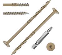 FandWay 25 Pièces Vis à Bois Torx pour Panneaux D'aggloméré 6,3x115mm Vis à Tête Ronde Disque,Vis Autotaraudeuses Torx Universelles Pour Construction de Toiture,Terrasse Avec 1 T30 Bits.Jaune époxy.