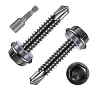 FandWay Lot de 100 vis autotaraudeuses pour acier, vis autoperceuses M4,8 x 19 mm pour métal, vis Tek à tête hexagonale en acier inoxydable 410, revêtement noir, pour aluminium, bois, plastique.