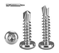 FandWay Lot de 100 vis autotaraudeuses Torx pour acier, M4,2 x 16 mm, vis autoperceuses pour métal, vis Tek à tête ronde, vis à tôle en acier inoxydable 410 pour aluminium, métal, bois, plastique.