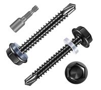 FandWay Lot de 40 vis à tôle trapézoïdale - Vis autoforeuses M6,3 x 38 mm - Vis auto-taraudeuses - En acier inoxydable 410 - Noir - Vis à tôle hexagonales avec 1 embout