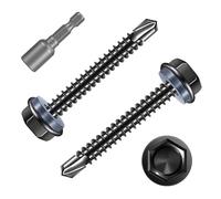 FandWay Lot de 80 vis autotaraudeuses pour acier, vis autoperceuses M5,5 x 19 mm pour métal, vis Tek à tête hexagonale en acier inoxydable 410, revêtement noir, pour aluminium, bois, plastique.