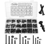 FandWay M2 M2.5 M3 Vis à Métaux et écrous,900 Pièces Vis à Tête Ronde Croix,Boulon et écrous Rondelles,Boulon à Tête Bombée Cruciforme Entièrement Filetées en Acier Carbone Noir.