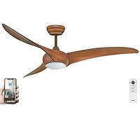 Fanelite - Brasseur d'air 132 cm imitation bois MAFATE - Moteur DC 38W - Lumière LED 20W dimmable 3 couleurs - Télécommande - Wifi - Contrôles vocaux - 3 pales - Très silencieux