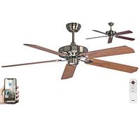 Fanelite - Brasseur d'air 152 cm laiton antique SIROCO - Moteur DC 38W - Télécommande - Wifi - Contrôles vocaux - 5 pales - Très silencieux