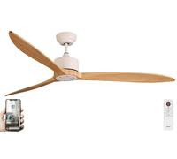 Fanelite - Brasseur d'air 164 cm blanc et bois GUANA - Moteur DC 35W - Télécommande - Wifi - Contrôles vocaux - 3 pales - Très silencieux