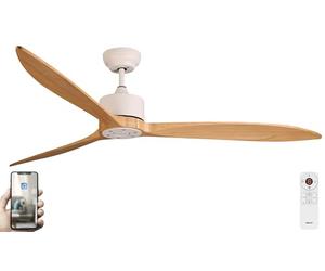 Fanelite - Brasseur d'air 164 cm blanc et bois GUANA - Moteur DC 35W - Télécommande - Wifi - Contrôles vocaux - 3 pales - Très silencieux
