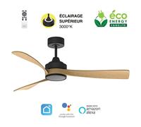 Fanelite - Ventilateur de plafond 132 cm noir et bois MANIHI - Moteur DC 35W - LED 20W3 couleurs + LED SUPERIEURE 2W 3000K