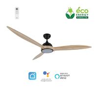 Fanelite - Ventilateur de plafond 164 cm noir et bois MOOREA - Moteur DC 35W - Lumière LED 20W dimmable 3 couleurs - Wifi