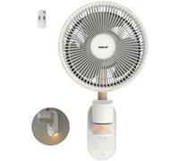 Fanelite - Ventilateur mural FS09 - Moteur DC - Hélice 20cm - 8 vitesses - Fonction éclairage LED & détecteur de mouvement - Silencieux Blanc et bois