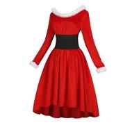 fanelod Costume de Madame - Robe de Noël Lingerie Robe Costume Mme Claus Costume de Mère Noël Manches Longues Femme Robe de Père Noël pour les fêtes de Noël, la Saint-Valentin, les anniversaires