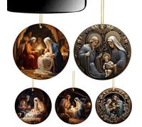 fanelod Crèche de Noël | 5 décorations de sapin en acrylique 2D - Décoration d'intérieur chrétienne, décorations religieuses de Noël pour porte d'arbre de Noël