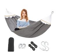 fanelod Hamac double avec barre d'écartement en bois, hamac en coton confortable, suspension stable, forte capacité de charge, lit de camping d'été