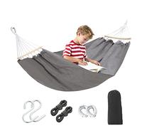 fanelod Hamac double avec barre d'écartement en bois, hamac en coton confortable, suspension stable, forte capacité de charge, lit de camping suspendu