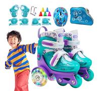 fanelod Patins à roulettes à trois points - Patins à roulettes à trois points pour enfants débutants - Patins à roulettes lumineux avec genouillères, coudières et couvre-chef pour salle de sport, parc