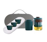 fanelod Service à thé de voyage - Service à thé chinois en verre | 3 tasses, passoire à thé, plateau à thé, avec sac de rangement, fournitures de thé portables pour voyage, hôtel, pique-nique