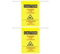 Fanfanwin Lot de 2 panneaux « Restroom Closed for Cleaning » avec texte en anglais et espagnol de 70 à 130 cm - Jaune extensible - Panneau de barrière de porte commerciale à suspendre pour bureau