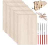 FANFX Lot de 12 feuilles de bois de balsa - 300 x 200 x 2 mm - Planches brutes avec limes pour travaux manuels, peinture, gravure, pochoirs, décoration d'intérieur