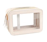 FangDaLe Fdl-doublie-clear-bag0228 Trousse de maquillage transparente à double couche pour femme - Trousse de toilette transparente en cuir transparent pour articles de toilette, beige