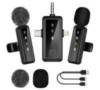 Fangehong 2 Pack Micro Cravate sans Fil, avec 3 en 1 Récepteur Universel, Réduction du Bruit, Plug-Play, Microphone Bluetooth pour Téléphone Ordinateur Caméras, Mini Micro pour Vlog Interview Vidéo