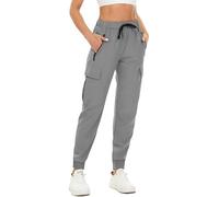 FANGJIN Pantalon Femme Taille Haute Jogging Séchage Rapide Cargo Été Chino Bande Élastique Yoga Pants Sport Crayon Jogging Carotte Multipoche Gris Clair XL