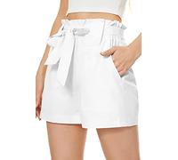 FANGJIN Short Femme Sport Été Grande Taille Haute Couleurs Unies Chic Sexy Pas Cher Fluide Habillé Ample Casual Elastique Bermuda Danse Fitness avec Poche Ceinture Blanc XL