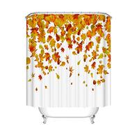 Fangkun Ensemble de rideau de douche pour salle de bain - Motif de feuille d'érable - Rideaux de bain en tissu polyester - 12 crochets de douche - Orange rouge blanc - 183 x 183 cm