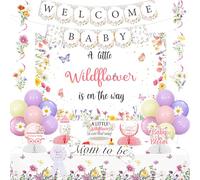 Fangleland Décoration de fête prénatale avec inscription « A Little Wildflower Is on the Way » - Bannière florale à suspendre - Décoration de gâteau en nid d'abeille pour future maman - Pour fête de