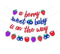 Fangleland Décorations de fête prénatale « A Berry Sweet Baby Is On The Way » avec guirlande de fraises et de myrtilles, fournitures de fête sur le thème des fruits sucrés
