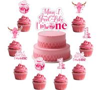 Fangleland Décorations de gâteau de 1er anniversaire de cowgirl discothèque, rodéo de cowgirl occidentale « Man I Feel Like I'm One », pics à cupcakes pour un an
