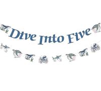 Fangleland Dive Into Five Birthday Decorations, Ocean Nautical Theme 5th Birthday Banner and Garland with Blue Shark Turtle Sea Animal Cutouts, Under the Sea Old Party Supplies