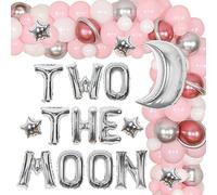 Fangleland Kit de guirlande de ballons roses « Two the Moon » pour filles - Décorations de fête d'anniversaire pour 2e anniversaire avec ballons lune et étoiles pour astronaute