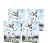 Fangleland Lot de 16 sacs en papier motif canard colvert avec imprimé de canard porte-bonheur pour garçon ou fille, anniversaire, fête prénatale, friandises, bonbons