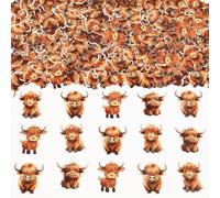 Fangleland Lot de 200 confettis à motif vache des Highlands - Décorations de table d'anniversaire pour garçons, confettis imprimés vache pour tables, fête prénatale, révélation du sexe de la grossesse