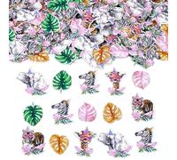 Fangleland Lot de 200 confettis roses d'animaux de la jungle pour filles - Décorations de table sur le thème du safari, décorations d'anniversaire, confettis roses de feuilles de la forêt, fournitures