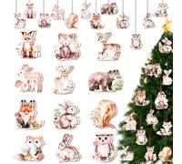 Fangleland Lot de 24 décorations de Noël en Bois sur Le thème de la forêt - Safari Jungle - Pendentif pour Sapin de Noël, Porte-clés, Sac à Dos, Maison, Noël, Hiver, Vacances, forêt