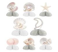 Fangleland Lot de 8 centres de table en nid d'abeille avec perles et coquillages sur le thème de l'océan sous la mer, décorations d'anniversaire nautiques pour enterrement de vie de jeune fille, fête